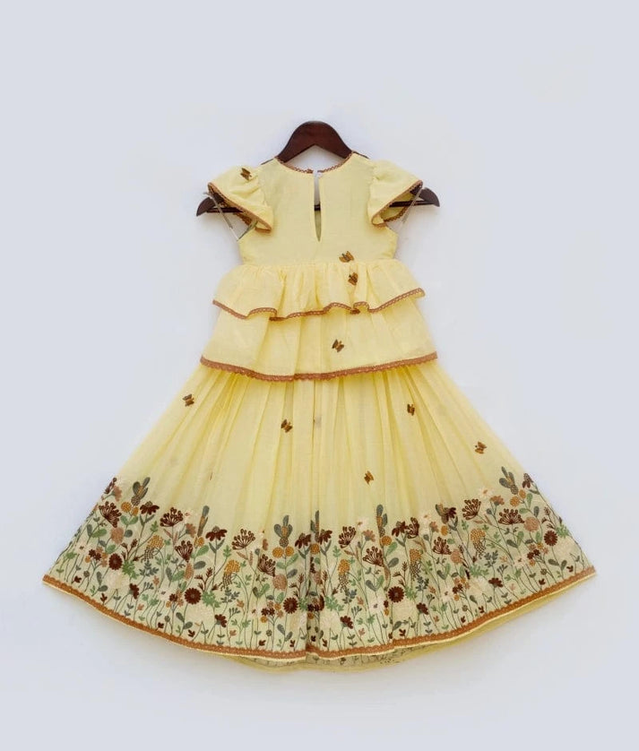 Manufactured by FAYON KIDS (Noida, U.P) Yellow Embroidered Kurti & Lehenga Set