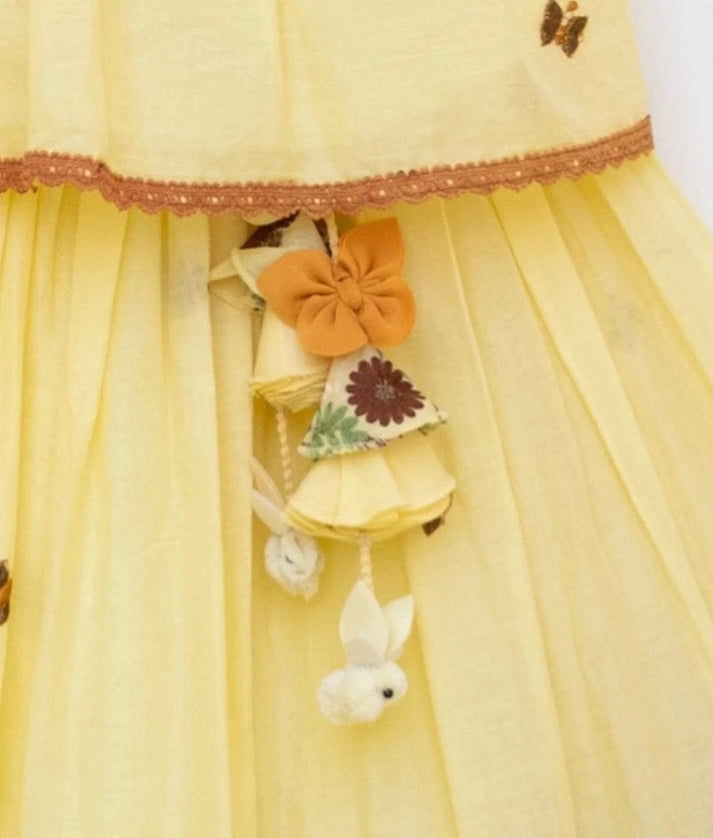 Manufactured by FAYON KIDS (Noida, U.P) Yellow Embroidered Kurti & Lehenga Set