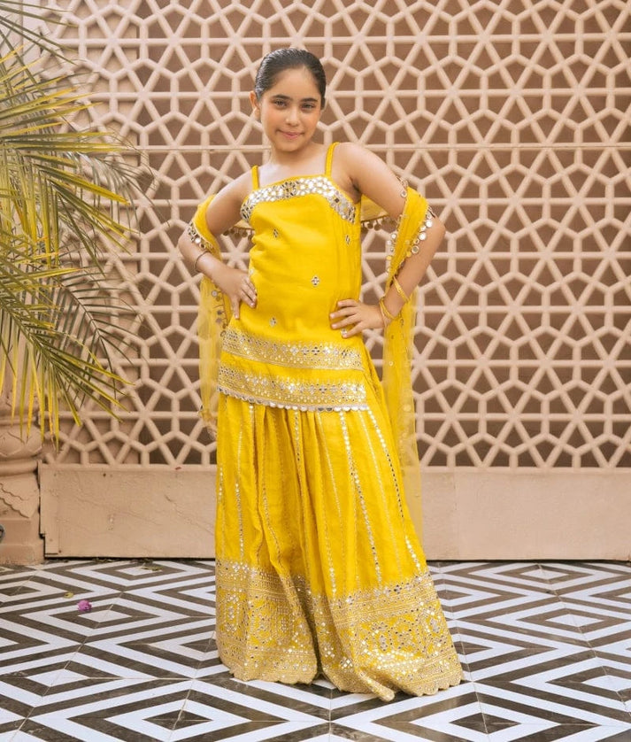 Yellow Embroidered Kurti Lehenga Set