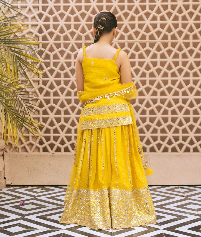 Yellow Embroidered Kurti Lehenga Set
