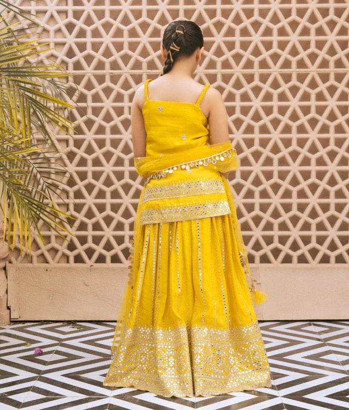 Yellow Embroidered Kurti Lehenga Set