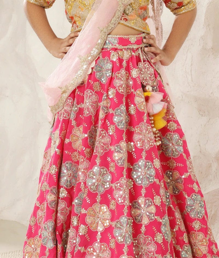Manufactured by FAYON KIDS (Noida, U.P) Yellow Embroidery Choli Lehenga