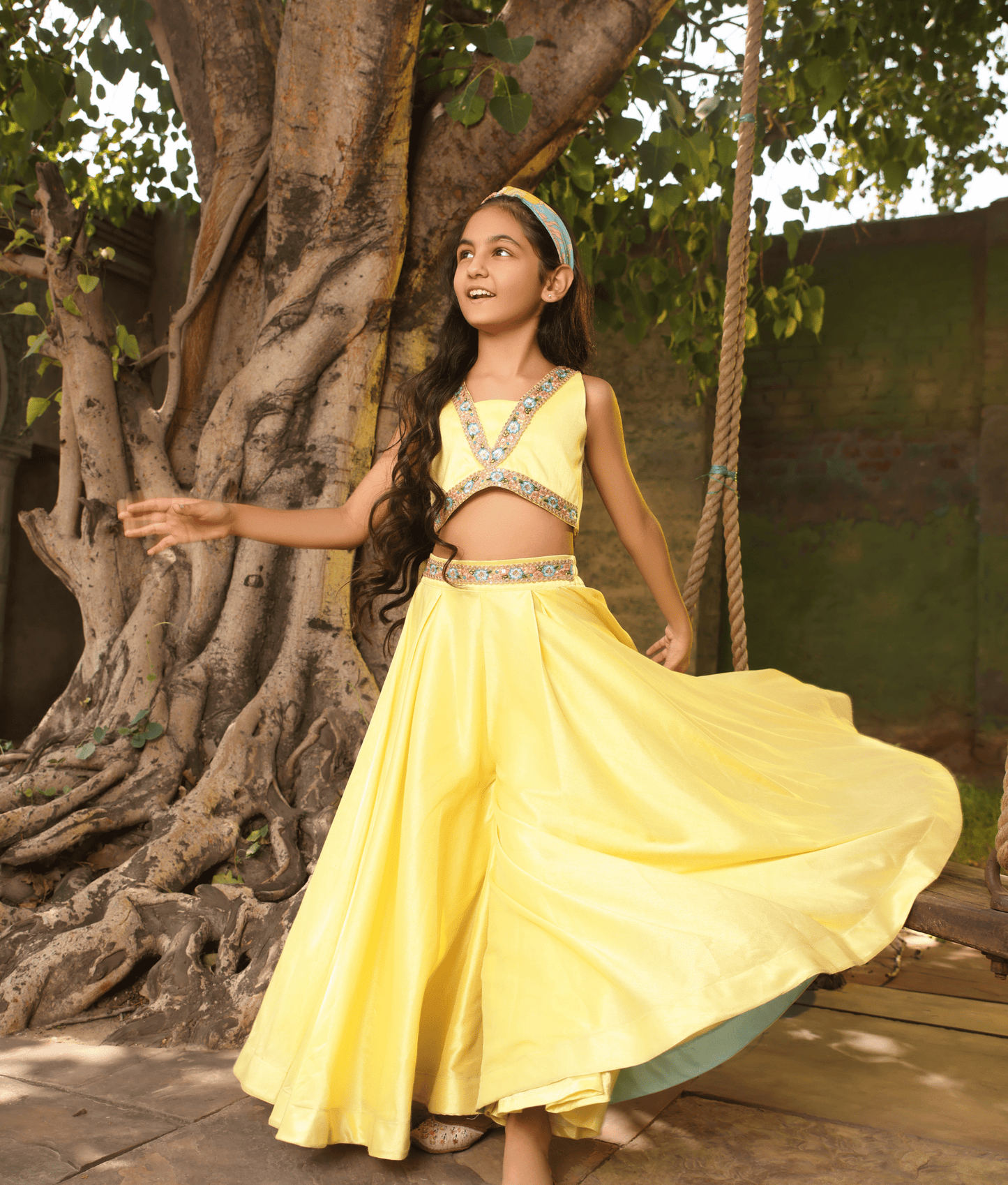 Manufactured by FAYON KIDS (Noida, U.P) Yellow Floral Crop Top Set