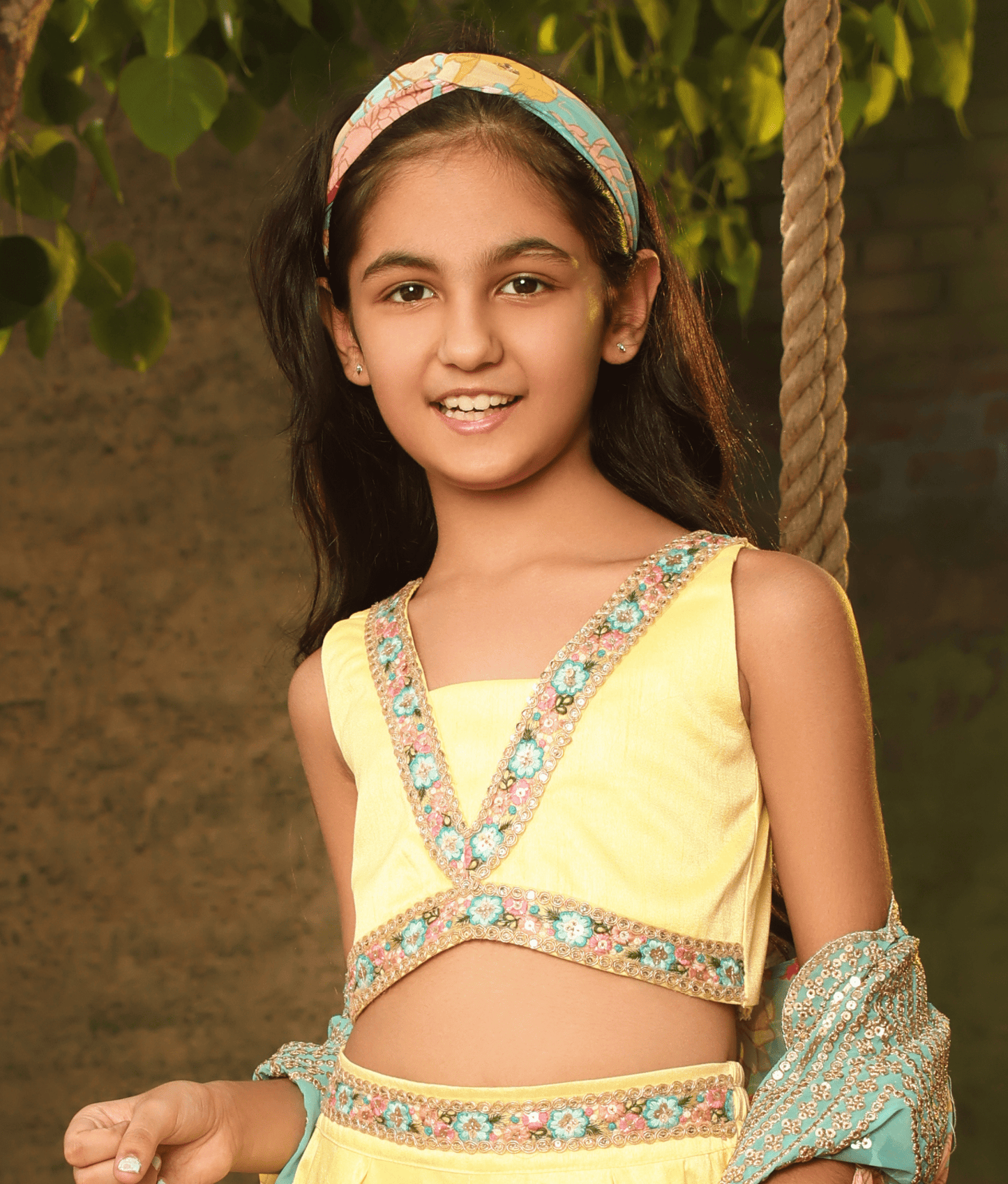 Manufactured by FAYON KIDS (Noida, U.P) Yellow Floral Crop Top Set