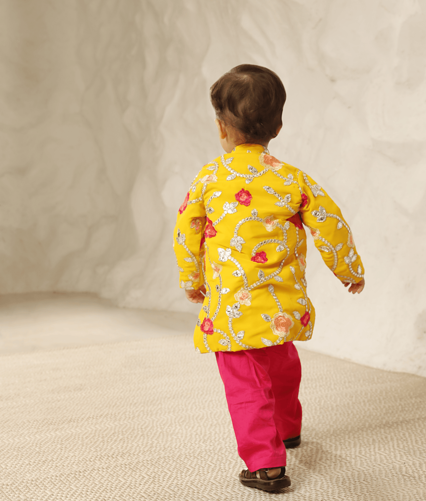 Manufactured by FAYON KIDS (Noida, U.P) Yellow Gota Embroidered Kurta with Pant for Boys