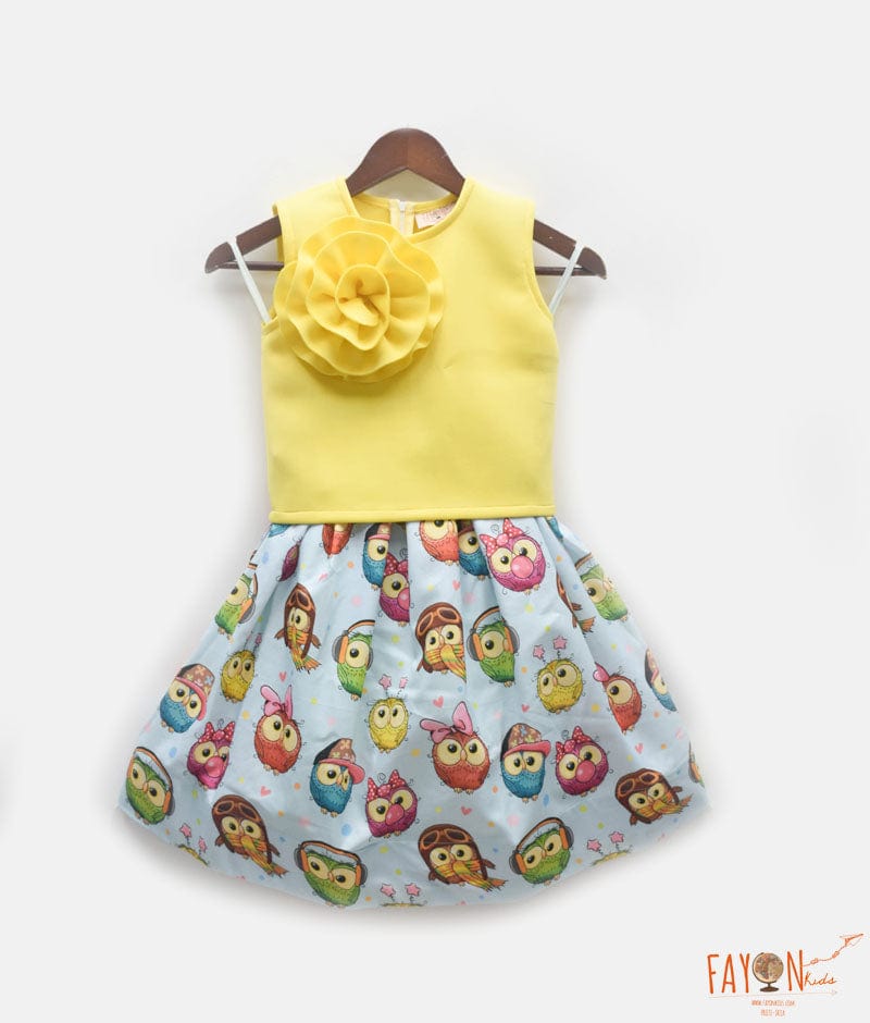 Yellow Lycra Crop Top with Printed Skirt