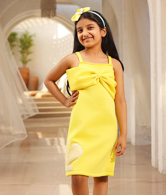 Manufactured by FAYON KIDS (Noida, U.P) Yellow Neoprene Dress for Girls