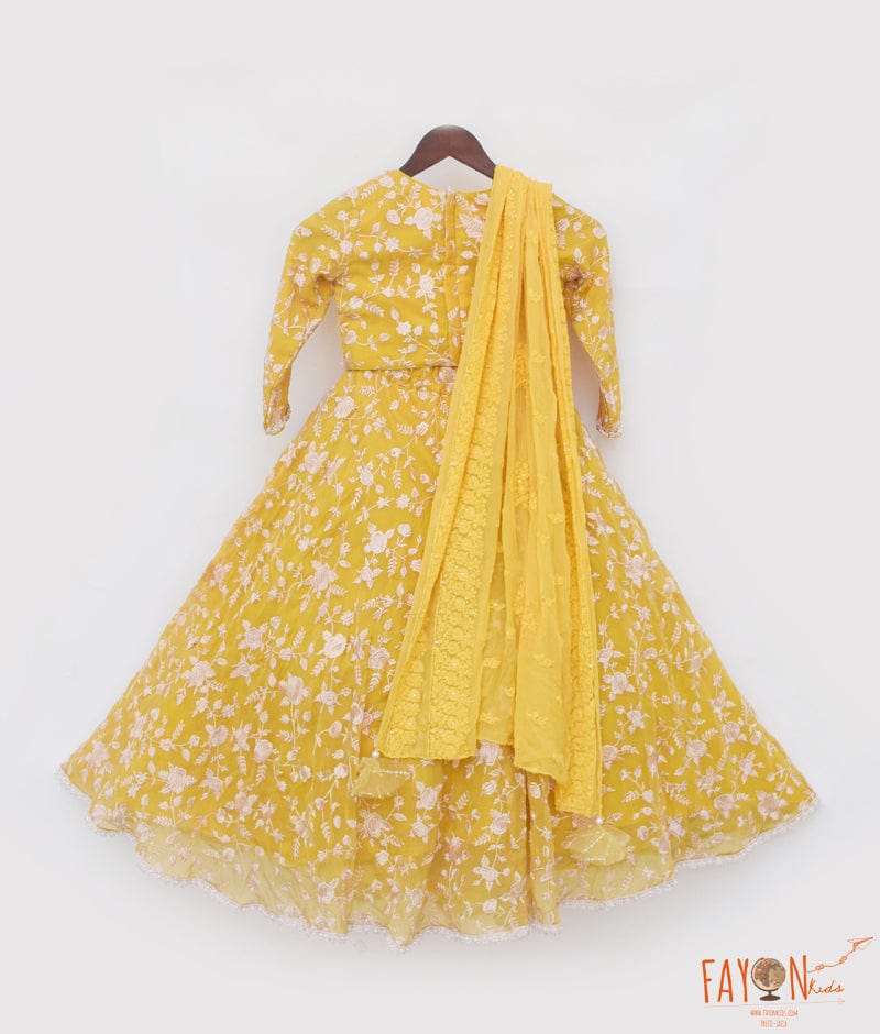 Manufactured by FAYON KIDS (Noida, U.P) Yellow Parsi work Lehenga Choli for Girls