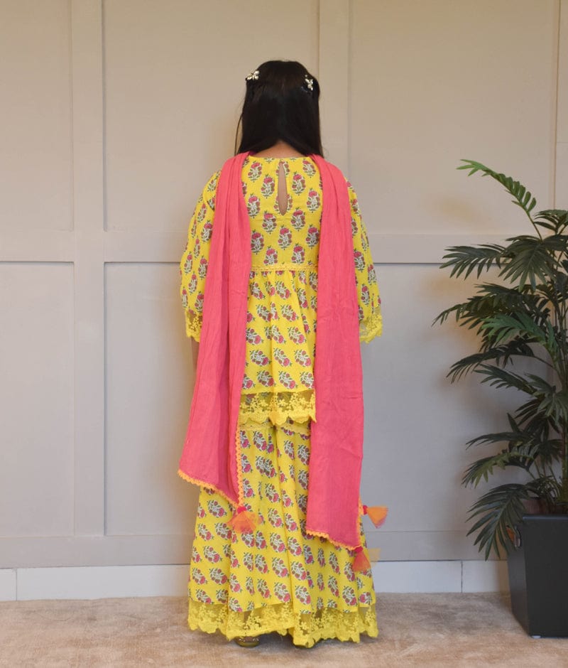 Manufactured by FAYON KIDS (Noida, U.P) Yellow Printed Kurti Sharara