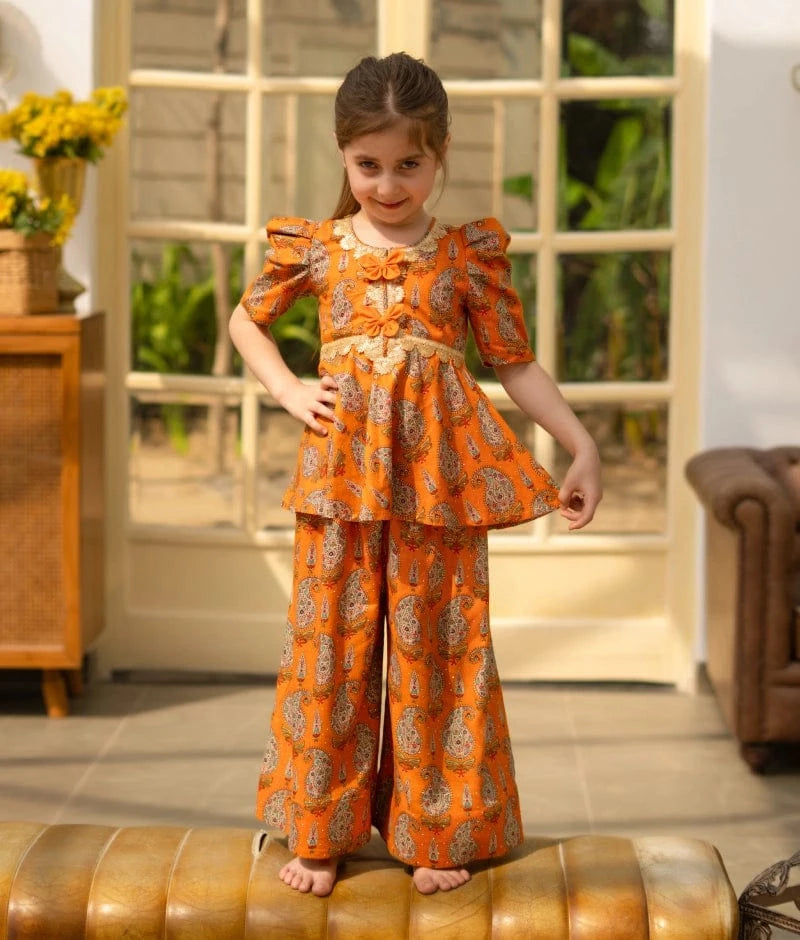 Manufactured by FAYON KIDS (Noida, U.P) Yellow Printed Kurti with Sharara Set