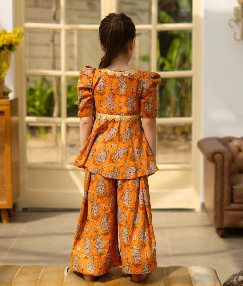 Manufactured by FAYON KIDS (Noida, U.P) Yellow Printed Kurti with Sharara Set