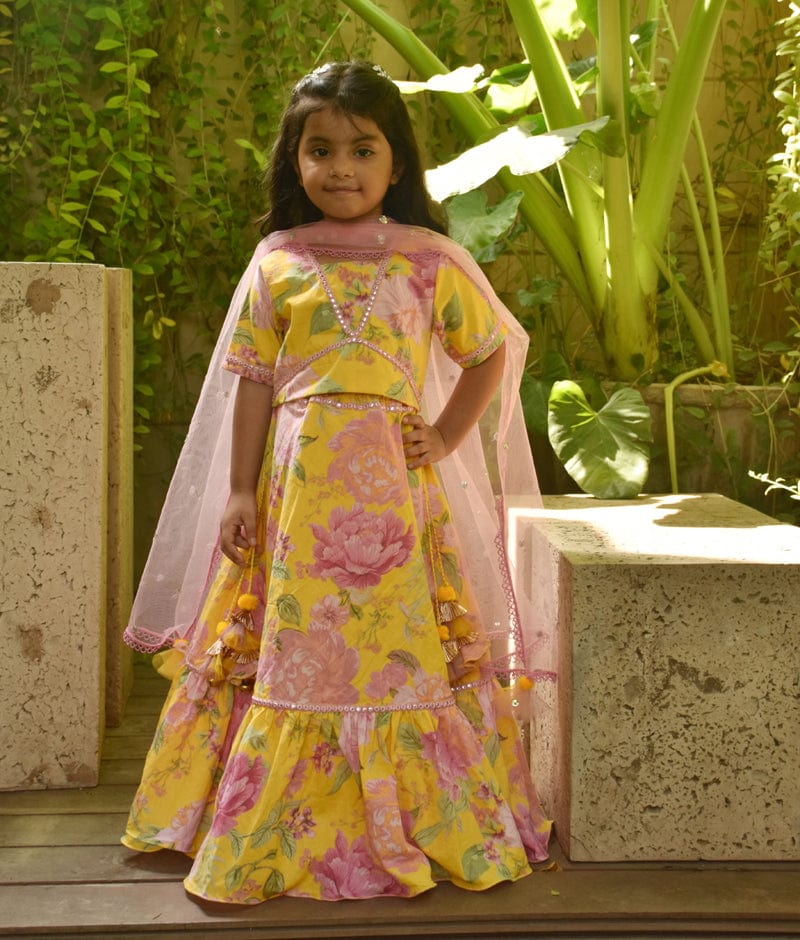 Manufactured by FAYON KIDS (Noida, U.P) Yellow Printed lehenga Choli