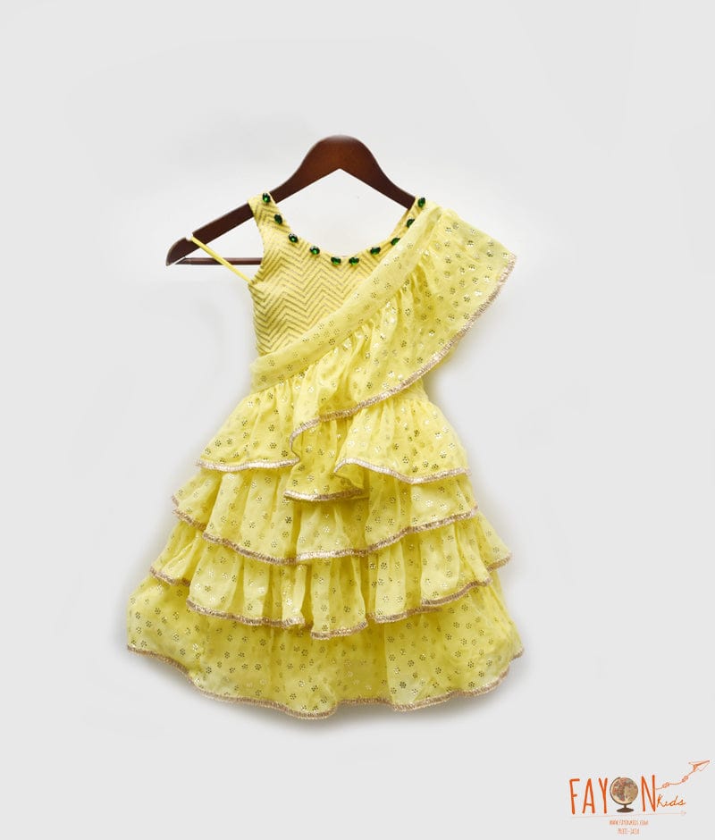 Yellow Sequin Foil Printed Saree