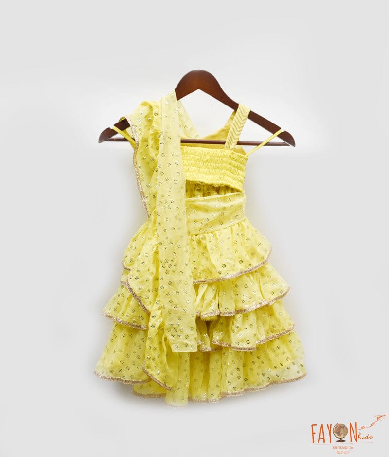 Yellow Sequin Foil Printed Saree