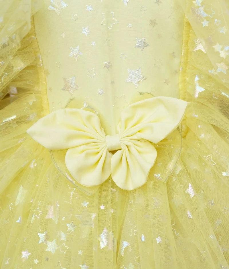 Yellow Star Net Layered Frock