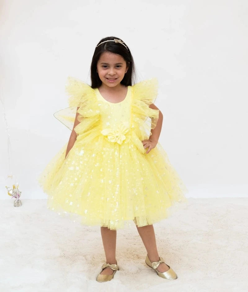 Yellow Star Net Layered Frock