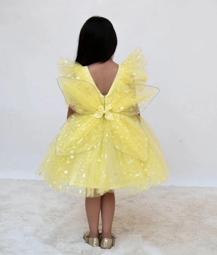 Yellow Star Net Layered Frock