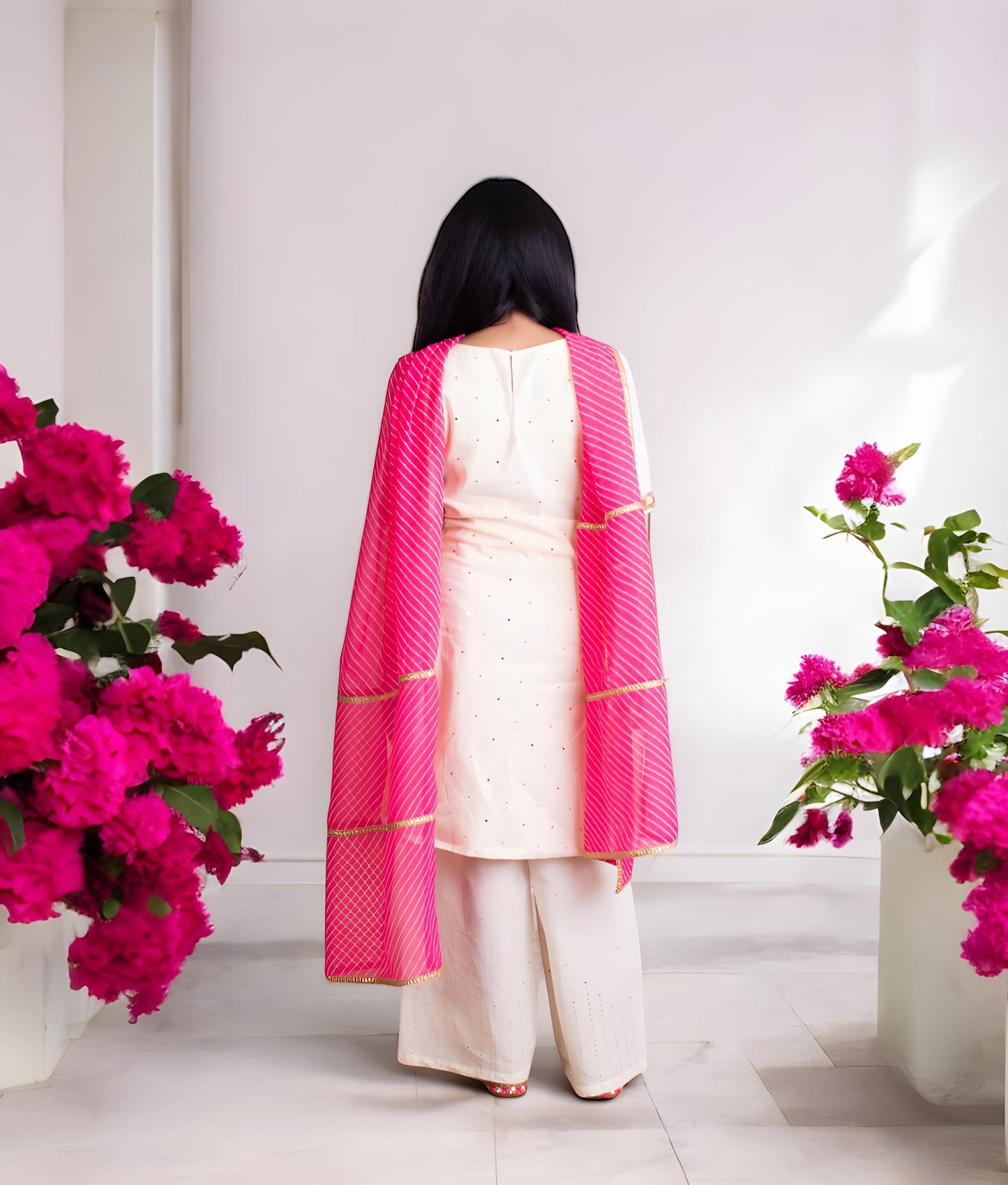 Manufactured by FayonKids Offwhite Faux Mukaish Work Kurti with Pant