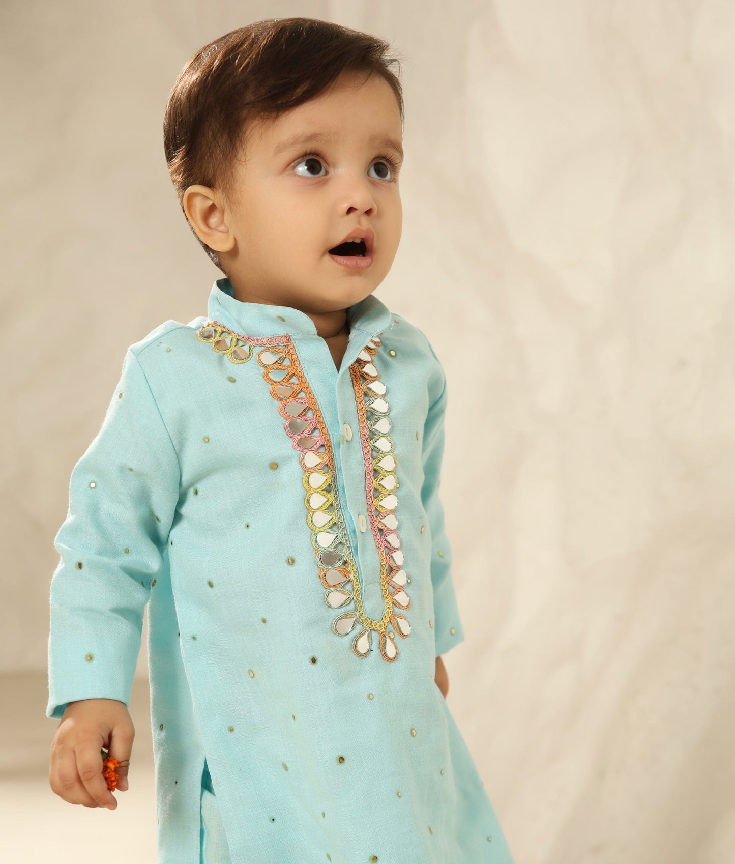Pret Blue Faux Mukaish Kurta with Pant for Boys