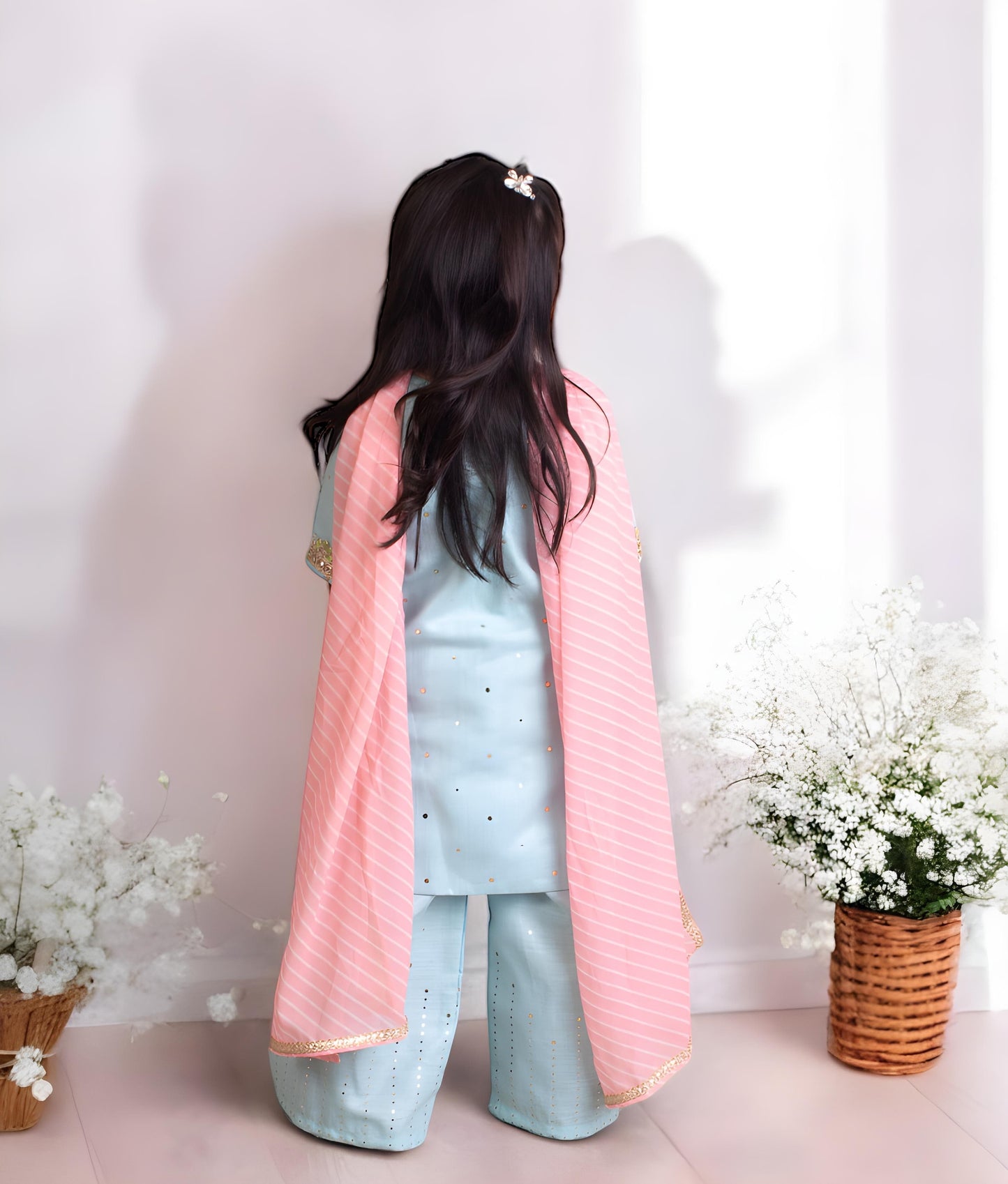 Pret Blue Faux Mukaish Work Kurti with Sharara