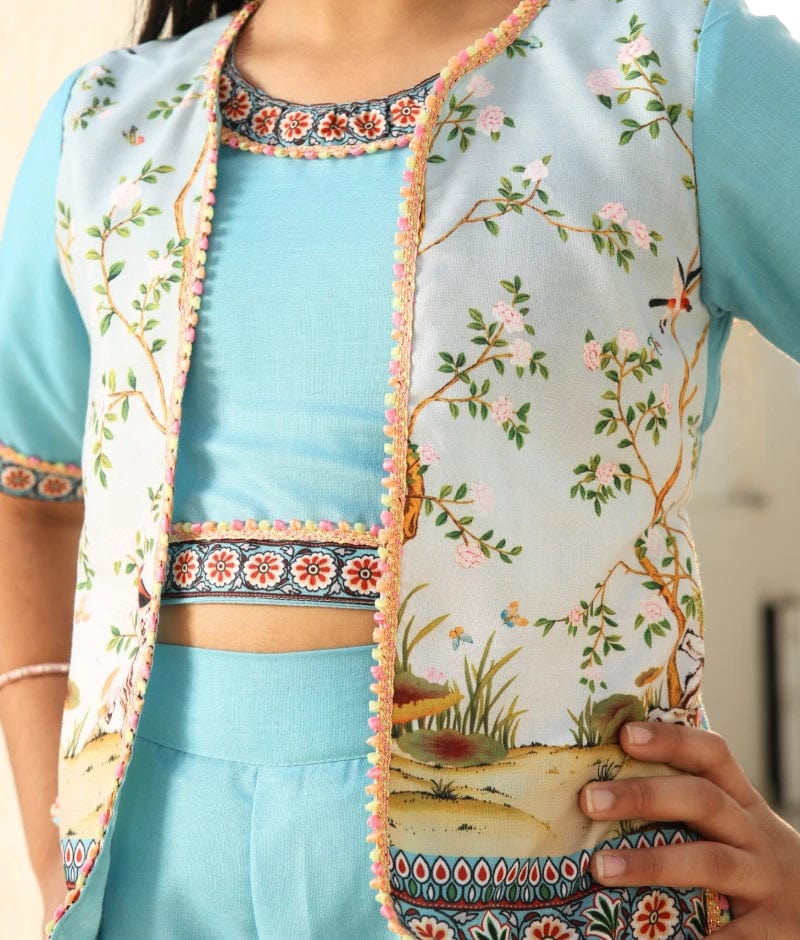 Pret Blue Printed Crop with Plazzo