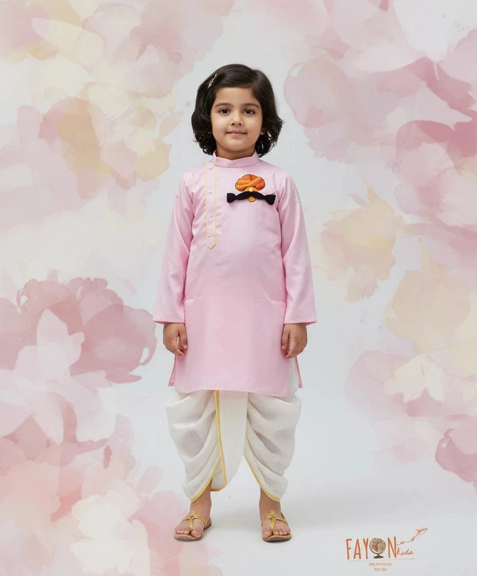 Pret Pink Kurta with Off White Dhoti for Boys