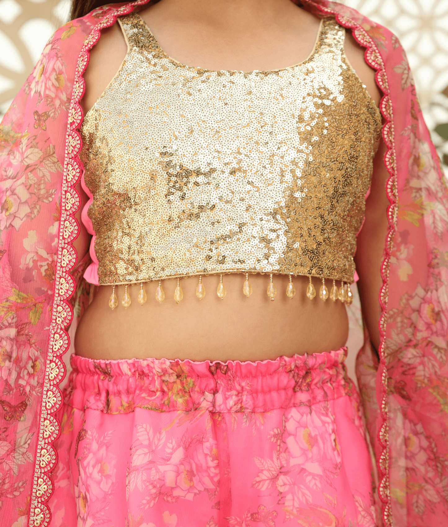 Pret Sequence Embroidered Top with Plazzo for Girls