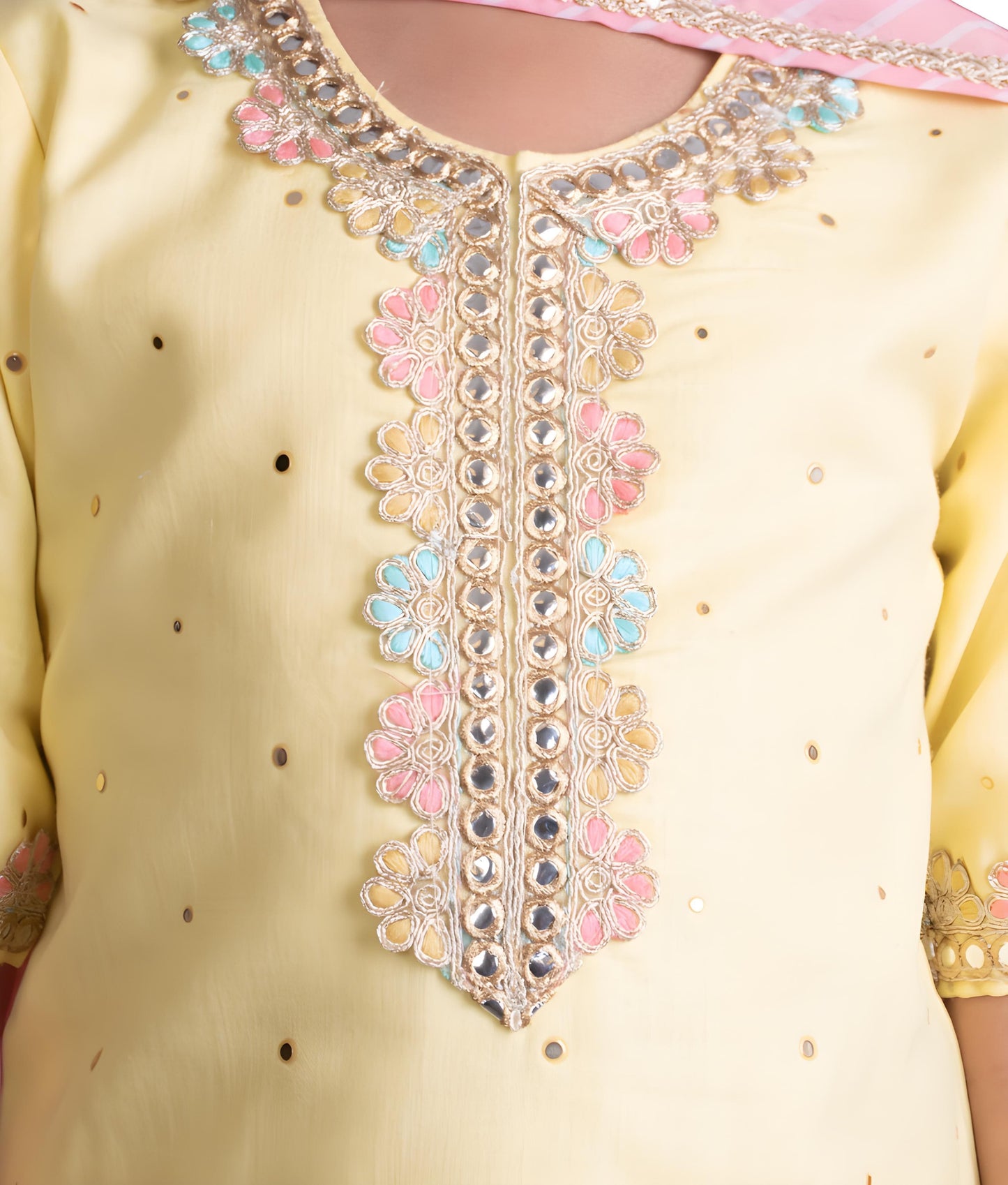 Pret Yellow Faux Mukaish Work Kurti with Sharara
