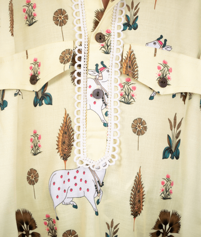 Pret Yellow Nandi Printed Kurta with Pant for Boys