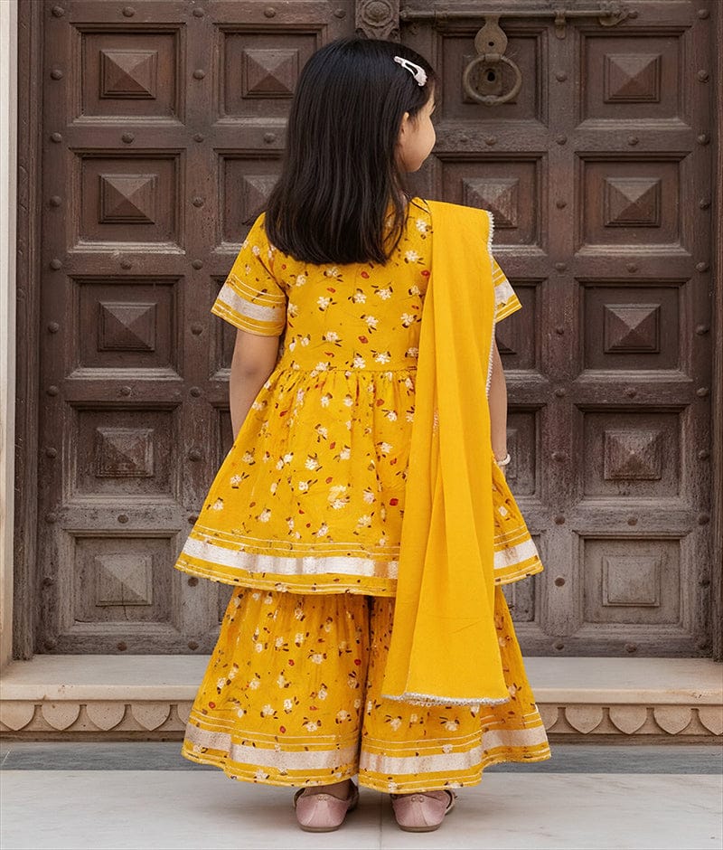 Pret Yellow Printed Kurti Sharara Set