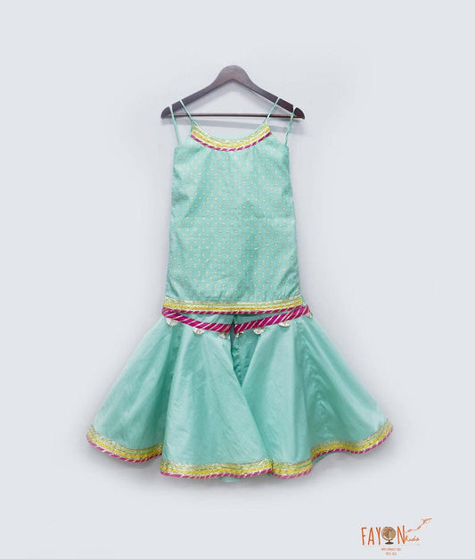 Aqua Blue Chanderi Sharara with Kurti for Girls