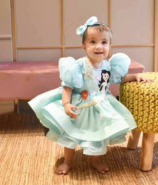 Aqua Blue Organza Frock for Girls