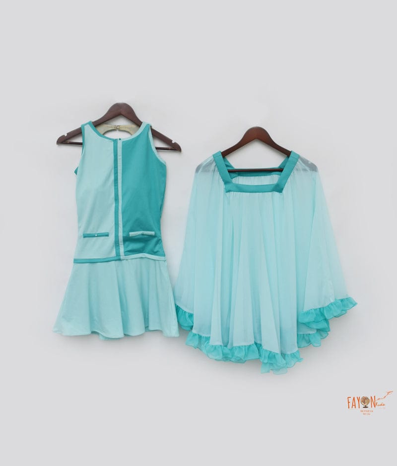 Aqua Blue Swim Wear with Cape for Girls