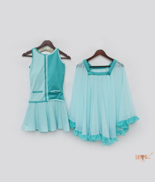 Aqua Blue Swim Wear with Cape for Girls
