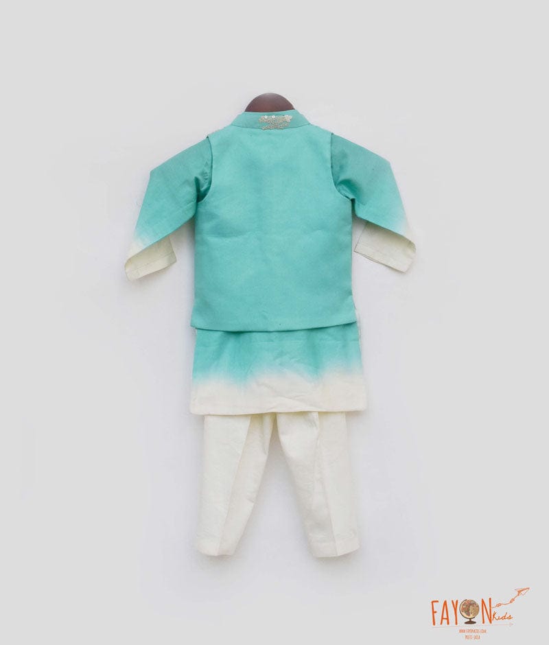 Aqua Embroidery Jacket with Shaded Kurta Pant for Boys