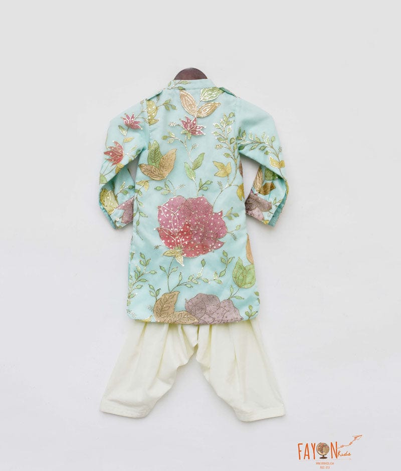 Aqua Embroidery Kurta with Off White Salwar for Boys