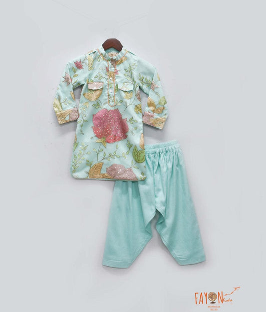 Aqua Embroidery Kurta with Salwar for Boys