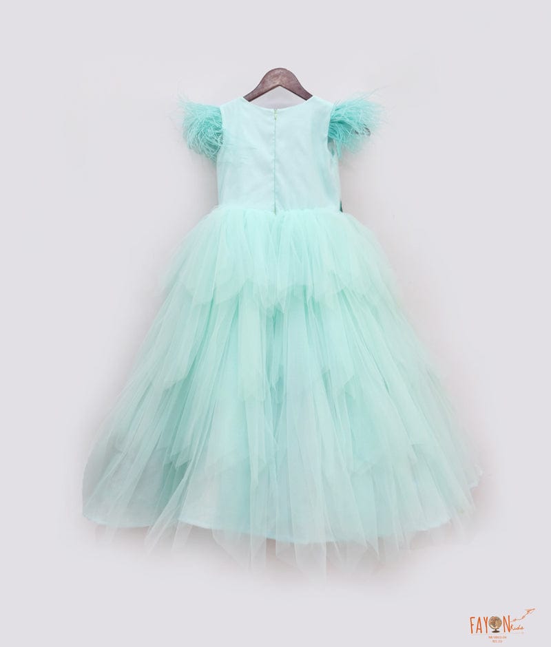 Aqua Green Net Gown for Girls