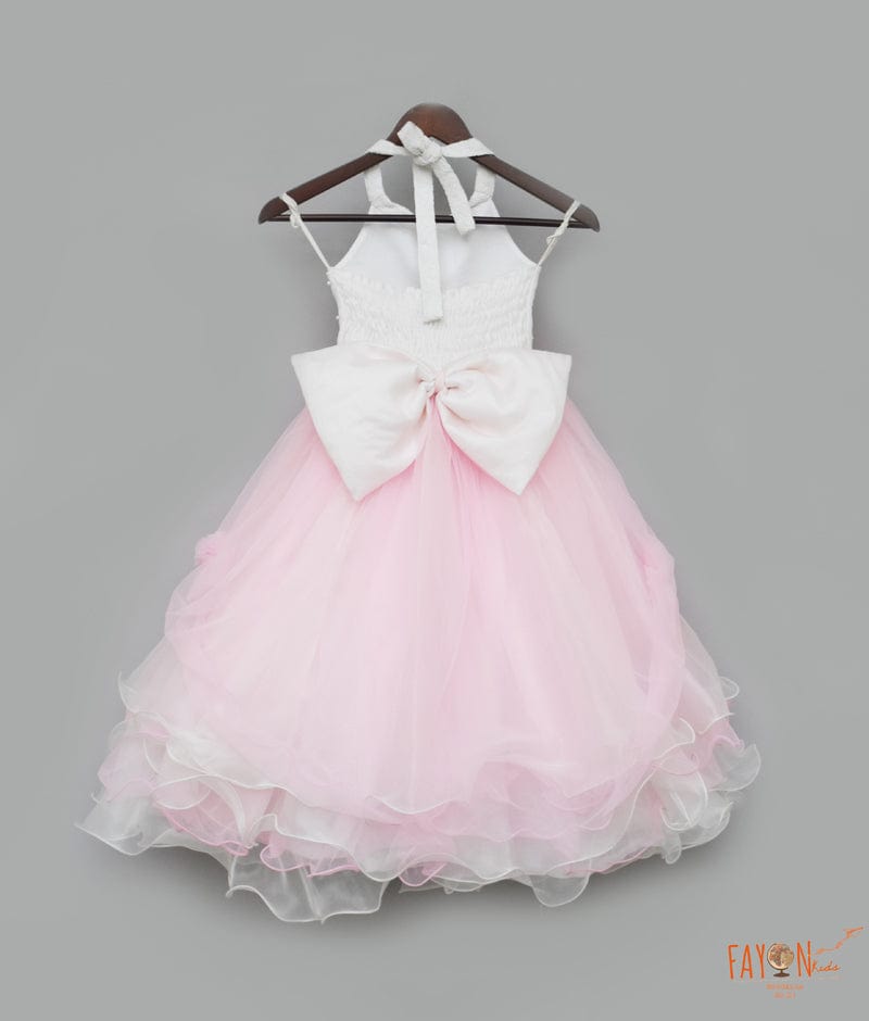 Fayon Kids Baby Pink White Organza Gown for Girls
