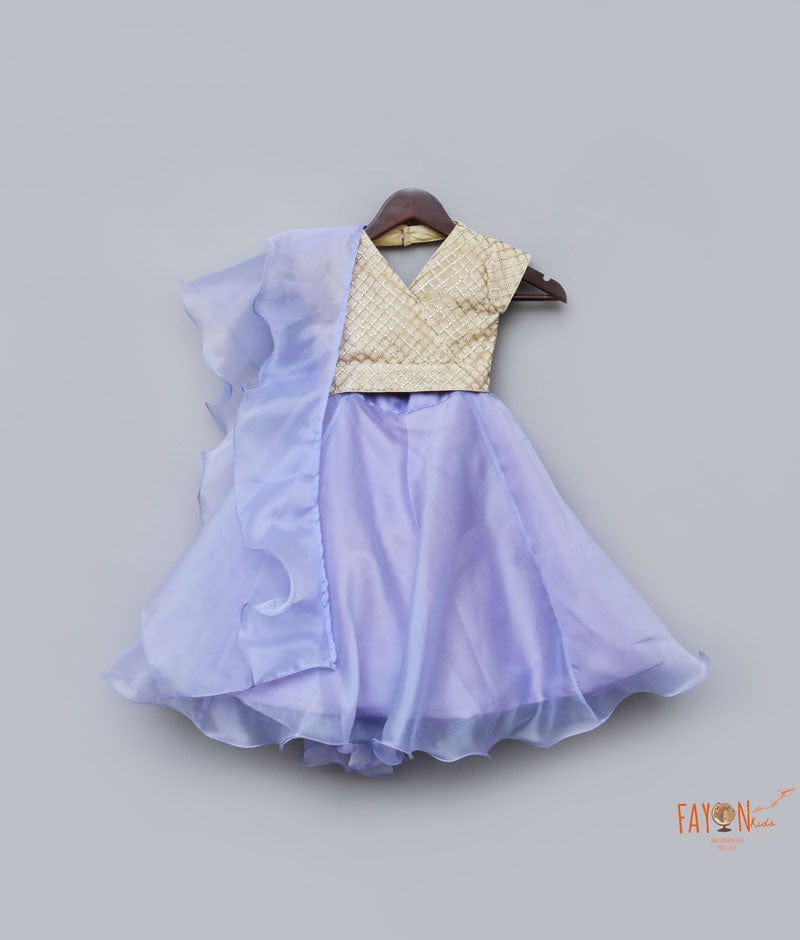 Beige Embroidery Purple Organza Lehenga with Choli Organza Dupatta for Girls
