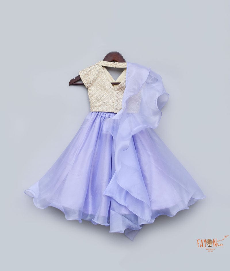 Beige Embroidery Purple Organza Lehenga with Choli Organza Dupatta for Girls