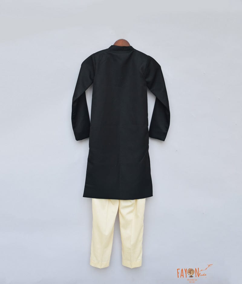 Black Achkan with Broach Pant for Boys