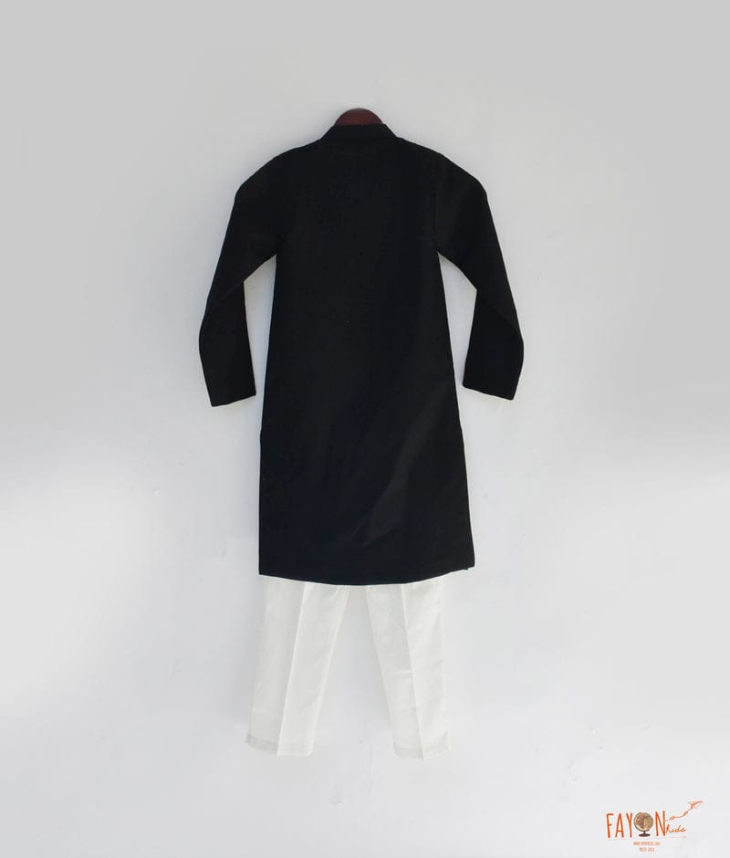 Black Achkan with Off White Pant for Boys