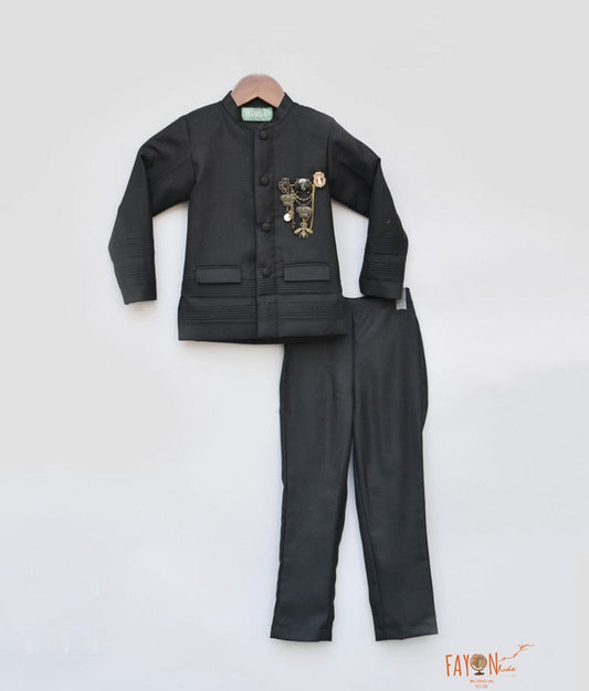 Black Bandgala with Broach Pant for Boys