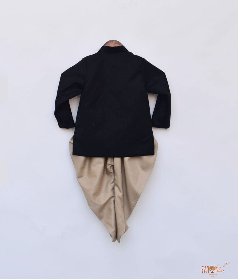 Black Bandgala with Golden Balloon Pant for Boys