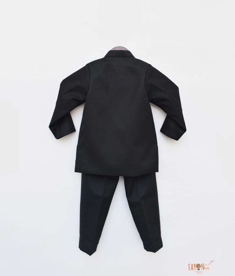 Black Bandgala with Mirror Embroidery Buttons Pant for Boys