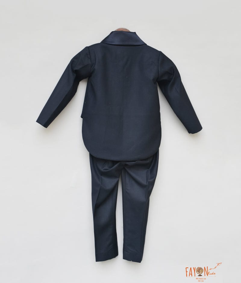 Black Check Coat with Off white Shirt Pant for Boys