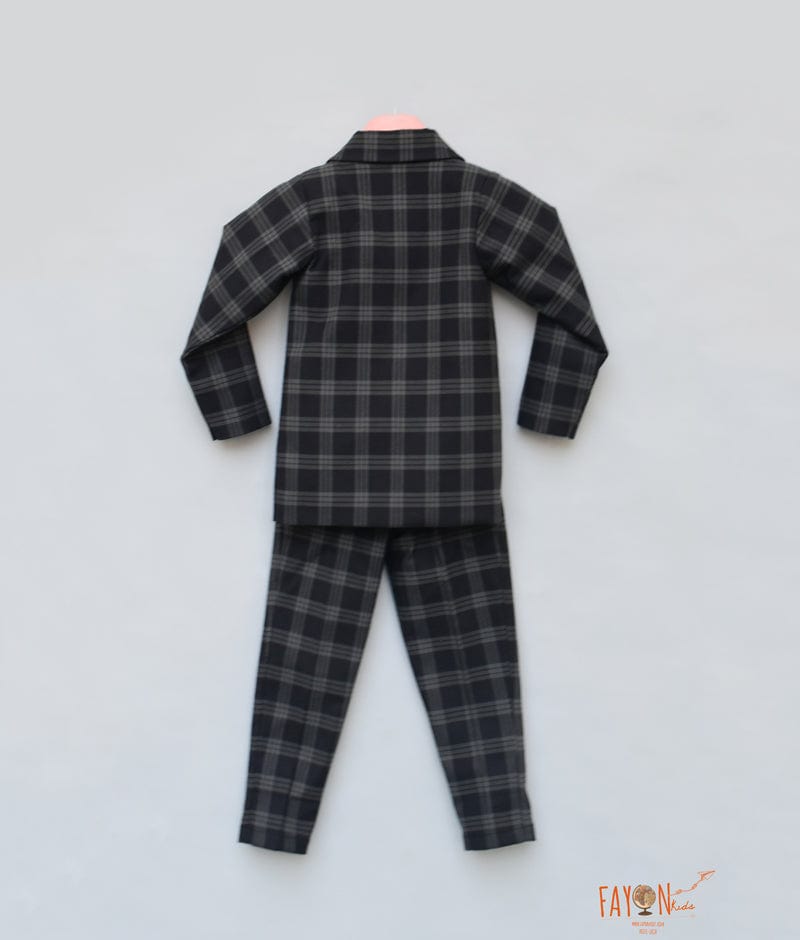 Black Check Coat with Peach Shirt Pant for Boys