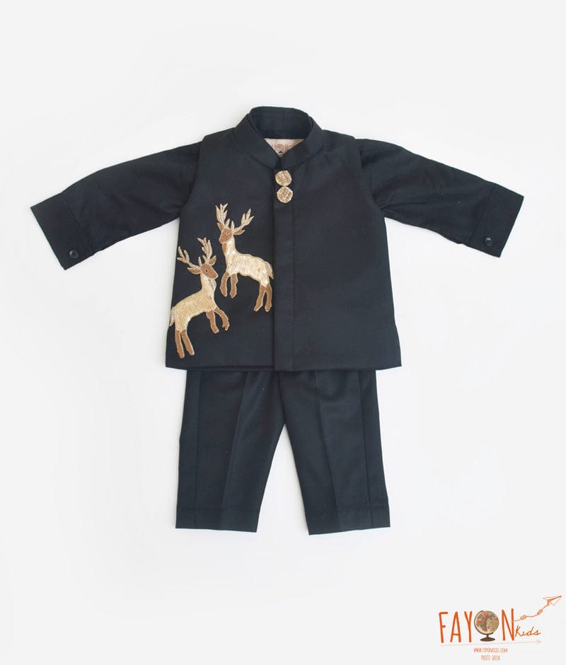 Fayon Kids Black Nehru Jacket and Shirt Pant for Boys