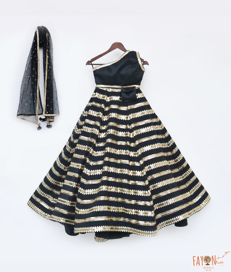 Black Sequins Lehenga Choli Dupatta for Girls